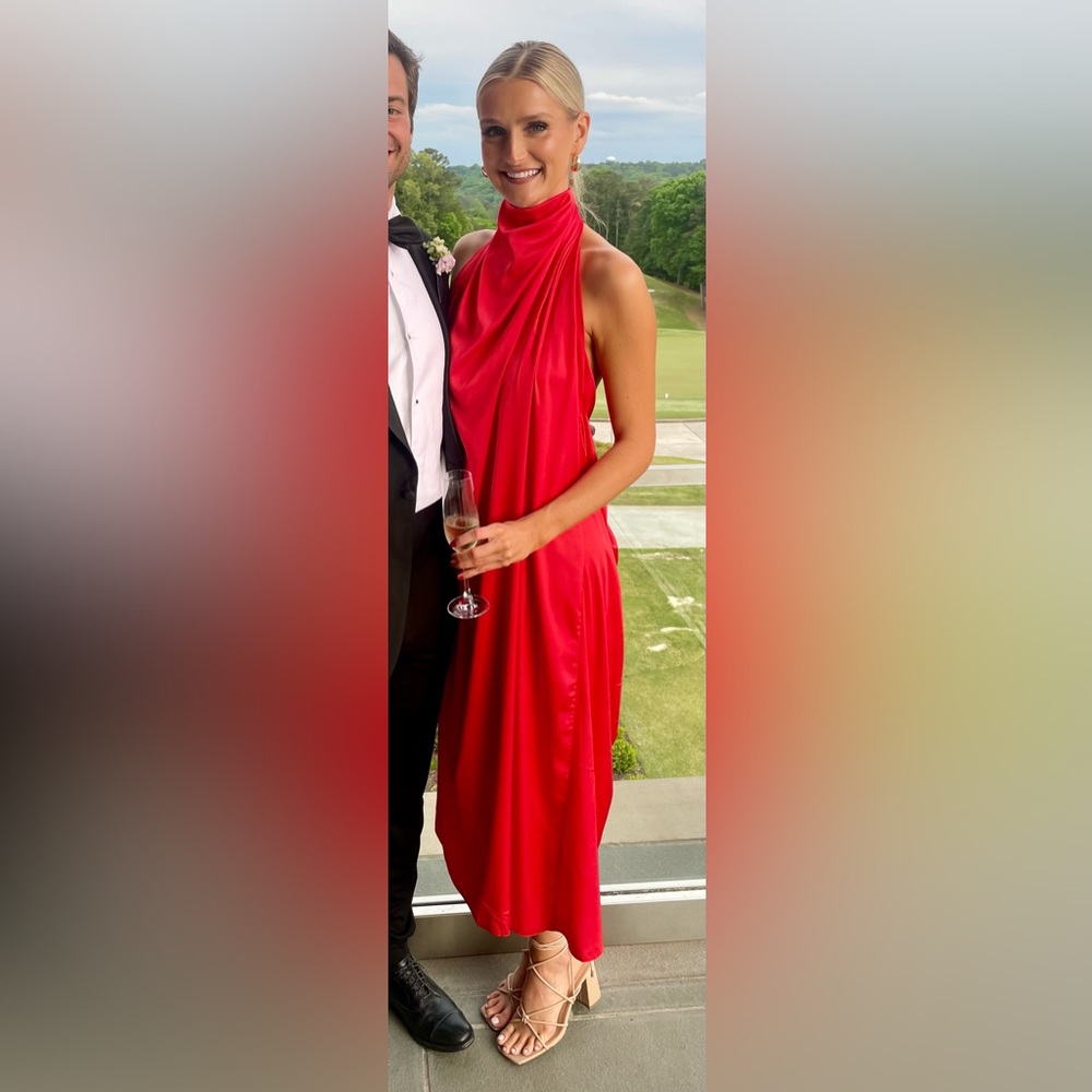 Worn once!! ASOS halter drape satin maxi dress with low back